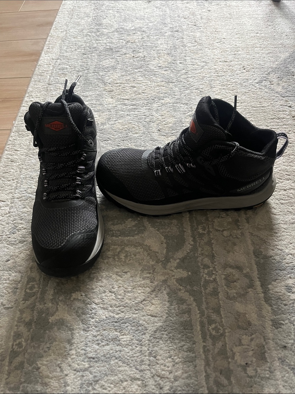 Merrell women’s black and gray with hints of lavender work safety toe boots